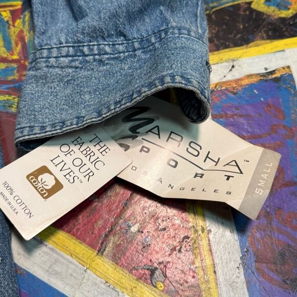 Vintage 80s Marsha Sport Embellished Denim Jacket w Shoulder Pads - Size Small - Picture 4 of 12